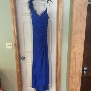 Asymmetrical Blue Ruched Prom Gown